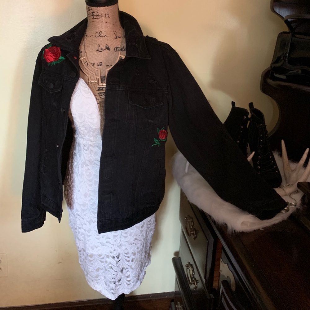 Black Denim Rose Jacket